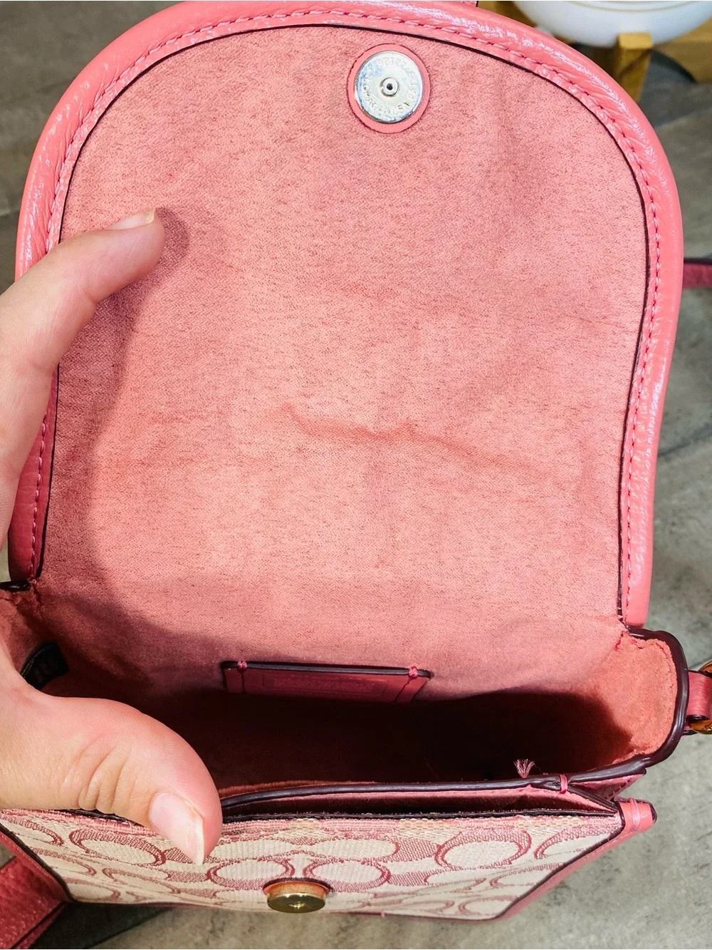 Coach Lonnie North South Crossbody Bag Pink Signature Jacquard Pebble Leather